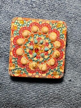 Boho Rhinestone Mandala Compact Mirror | Floral Mosaic Makeup Case